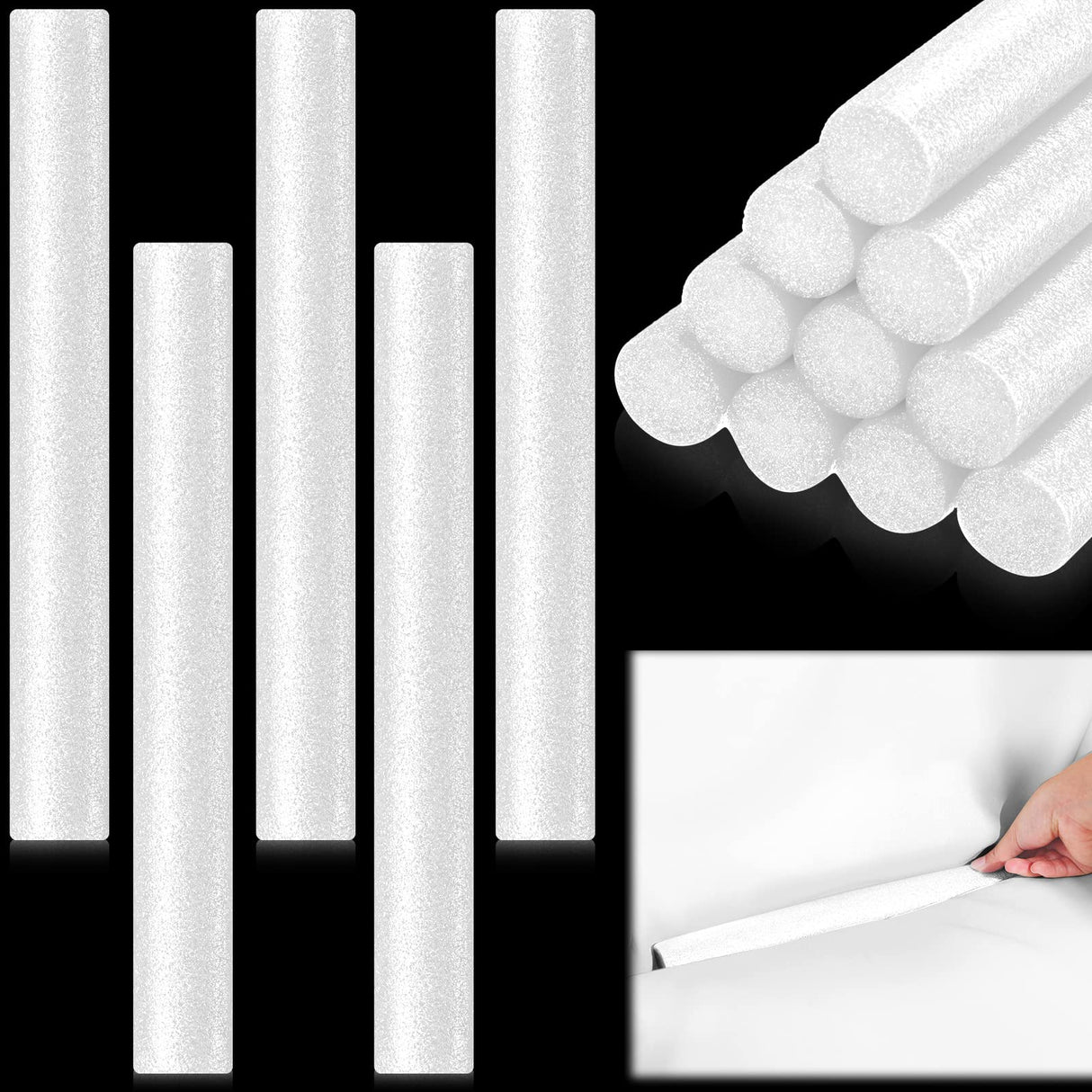 Namalu 12 Pieces Sofa Slipcover Tuck Grips Stretch Non Slip Foam Stick Couch Slipcovers Stretch Stick Thicker Cushion Grip for Sofa Essential Tuck Grips for Furniture Protector(White) Namalu