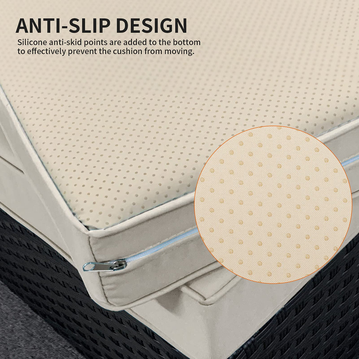 Outdoor Patio PE Wicker 5 Piece Furniture Set, Black Rattan Sectional Conversation Sofa Chair with Coffee Table,Khaki Cushion WAROOM