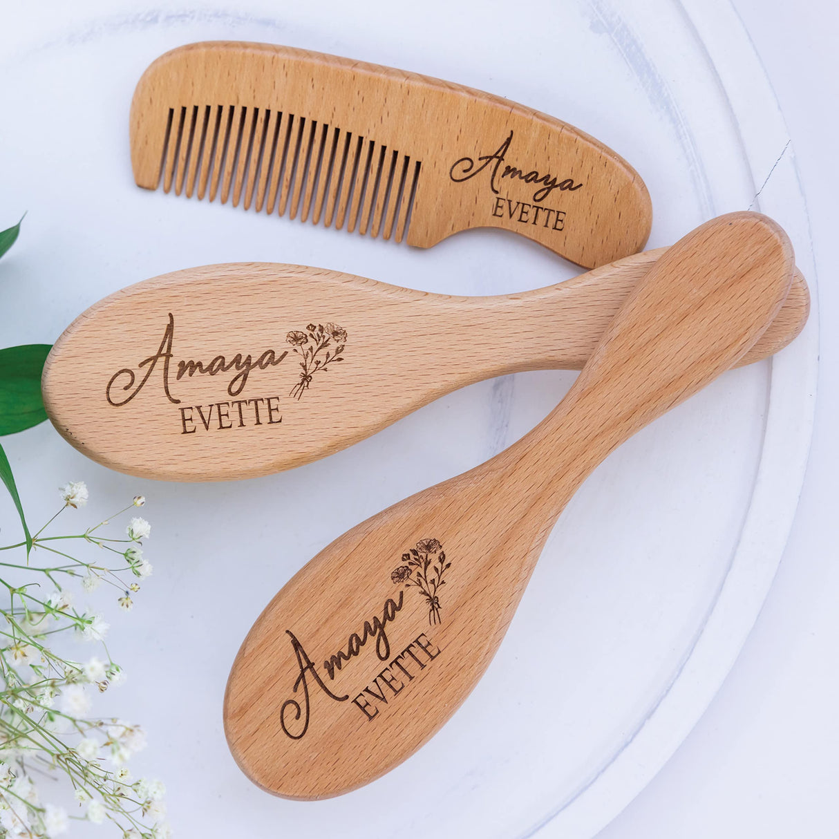Custom Wooden Baby Brush Set | Personalized Wooden Baby Brush | Personalized Baby Gift Girls | Personalized Baby Gifts | Baby Brush and Comb Set | Custom Baby Gifts | Personalized Gifts Forever Personalized