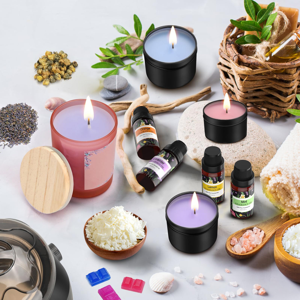 Oligar Complete Candle Making Kit with Wax Melter, Candle Making Supplies, DIY Arts&Crafts Kits Gift for Beginners,Adults,Kids,Including Wax Melter,Rich Scents,Dyes,Candle Tins,SoyWax,Wicks Oligar