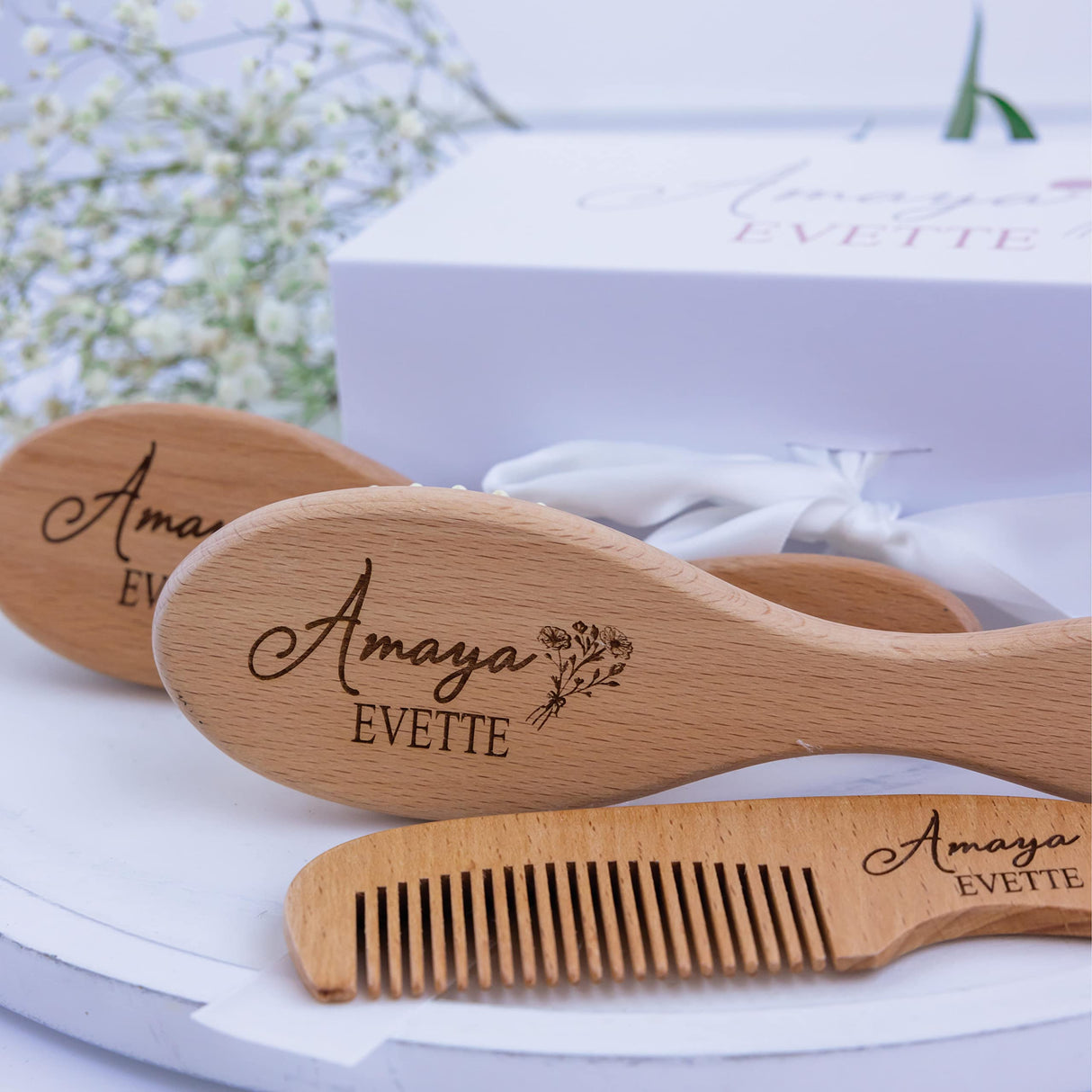 Custom Wooden Baby Brush Set | Personalized Wooden Baby Brush | Personalized Baby Gift Girls | Personalized Baby Gifts | Baby Brush and Comb Set | Custom Baby Gifts | Personalized Gifts Forever Personalized