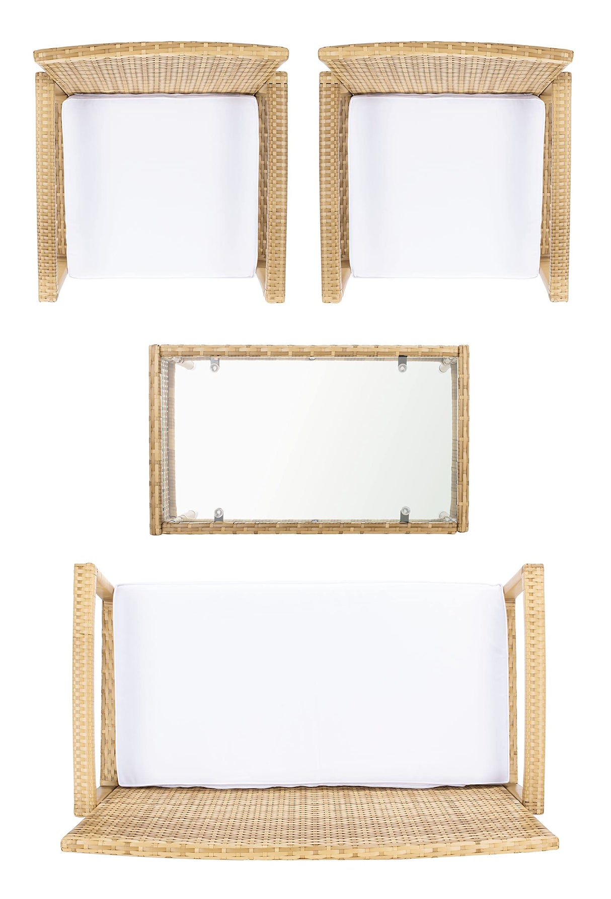 SAFAVIEH Outdoor Collection Bassey Natural/White Cushion 4-Piece Conversation Patio Set PAT7507D Safavieh