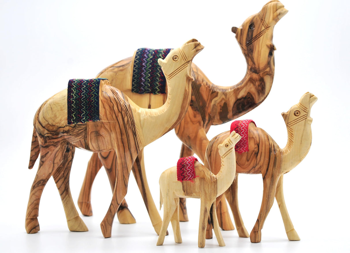 Wooden Camel Figurine, Handmade Olive Wood Nativity Camel with Embroidery Saddle Carved in the Holy Land by Christian Artisans, Nativity Animals, iHoly Land Crafts