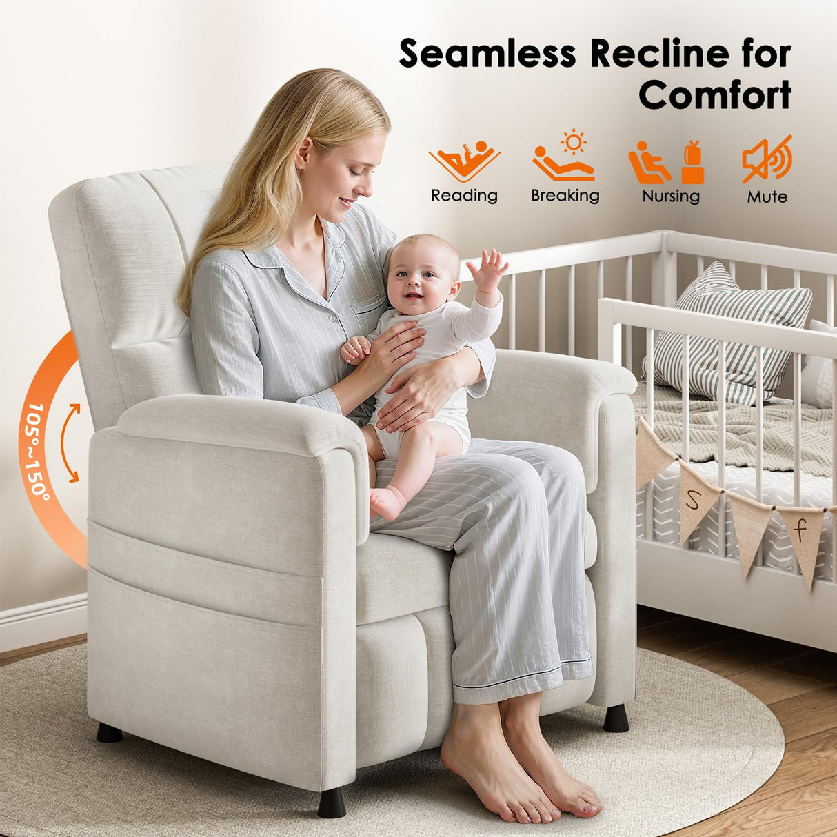 Pipishell Power Recliner Chairs for Adults, Recliner Chair with Remote, Adjustable Recline/Footrest, Chenille Fabric, High Back, Thick Seat Cushion, Small Recliner for Living Room, Home Theater, White Pipishell