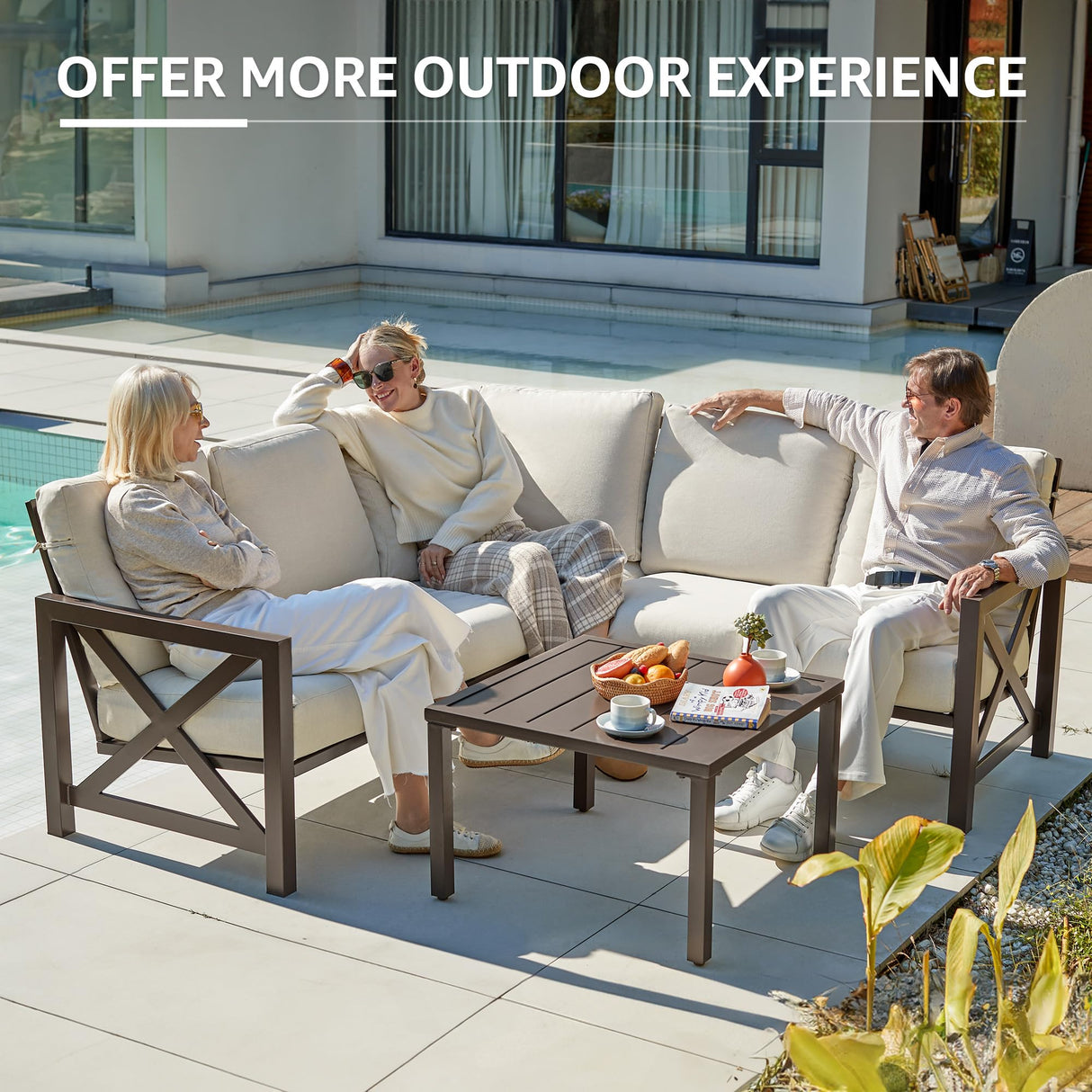 NATURAL EXPRESSIONS 6 Pieces Patio Furniture Sets, Metal Outdoor Sectional Furniture L Shape Patio Conversation Sets,Highback Frame,Metal Table,Large Waterproof Cover, 6.5" Olefin Cushions NATURAL EXPRESSIONS