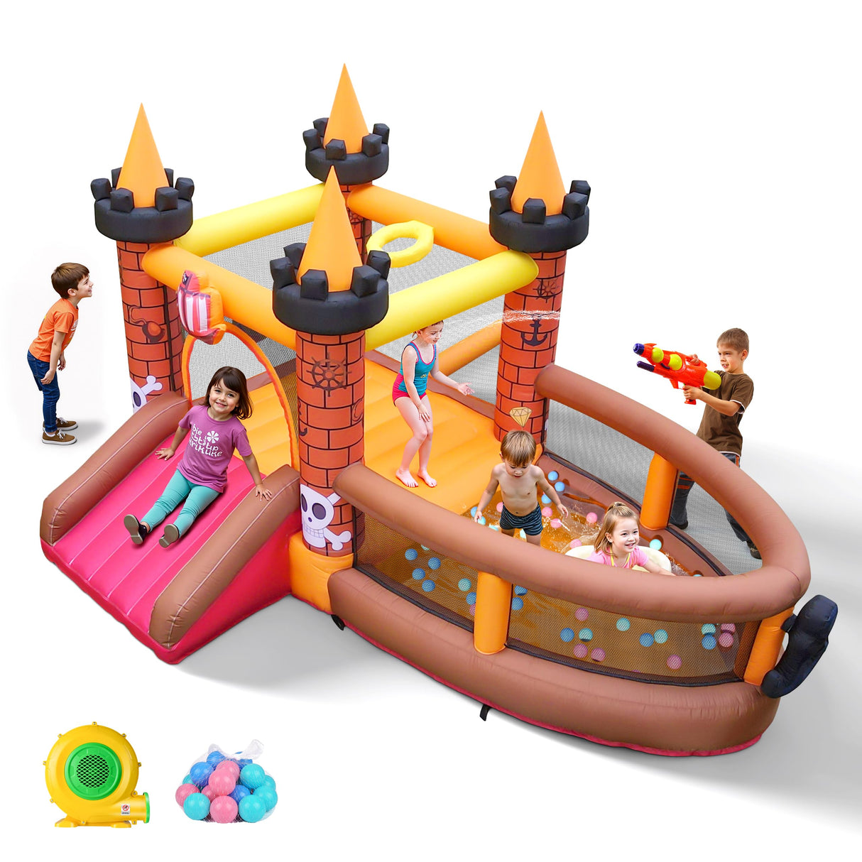 Inflatable Bounce House for Kid 3-8: Jump Bouncy House Castle with Slide - Blow Up Bouncer with 480W Blower for Toddler Outdoor Indoor Play TOAOB