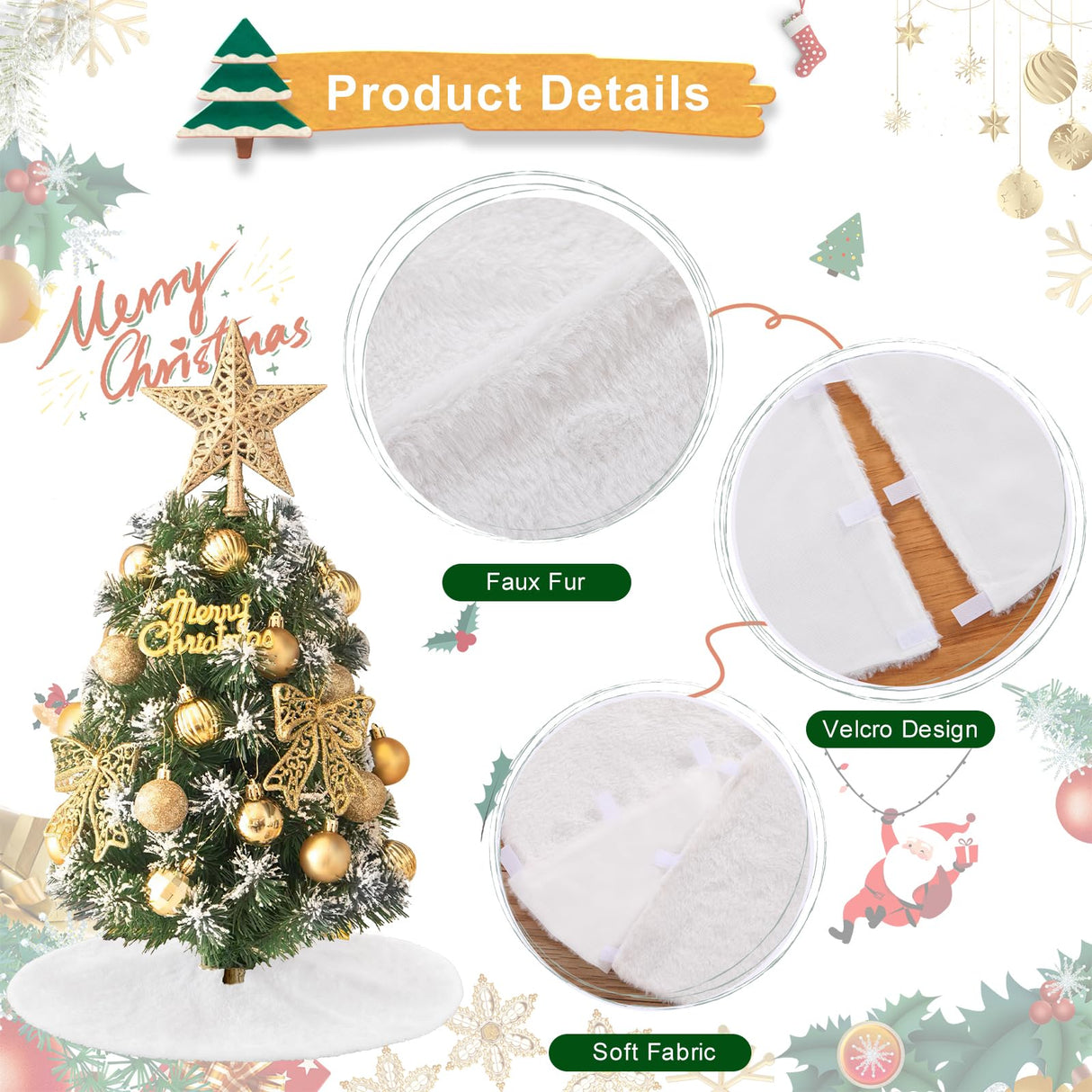 White Tree Skirts 24 Inches Plush Christmas Tree Skirt Small Faux Fur Tree Mats for Small Trees Xmas Party Holiday Decorations SoarDream