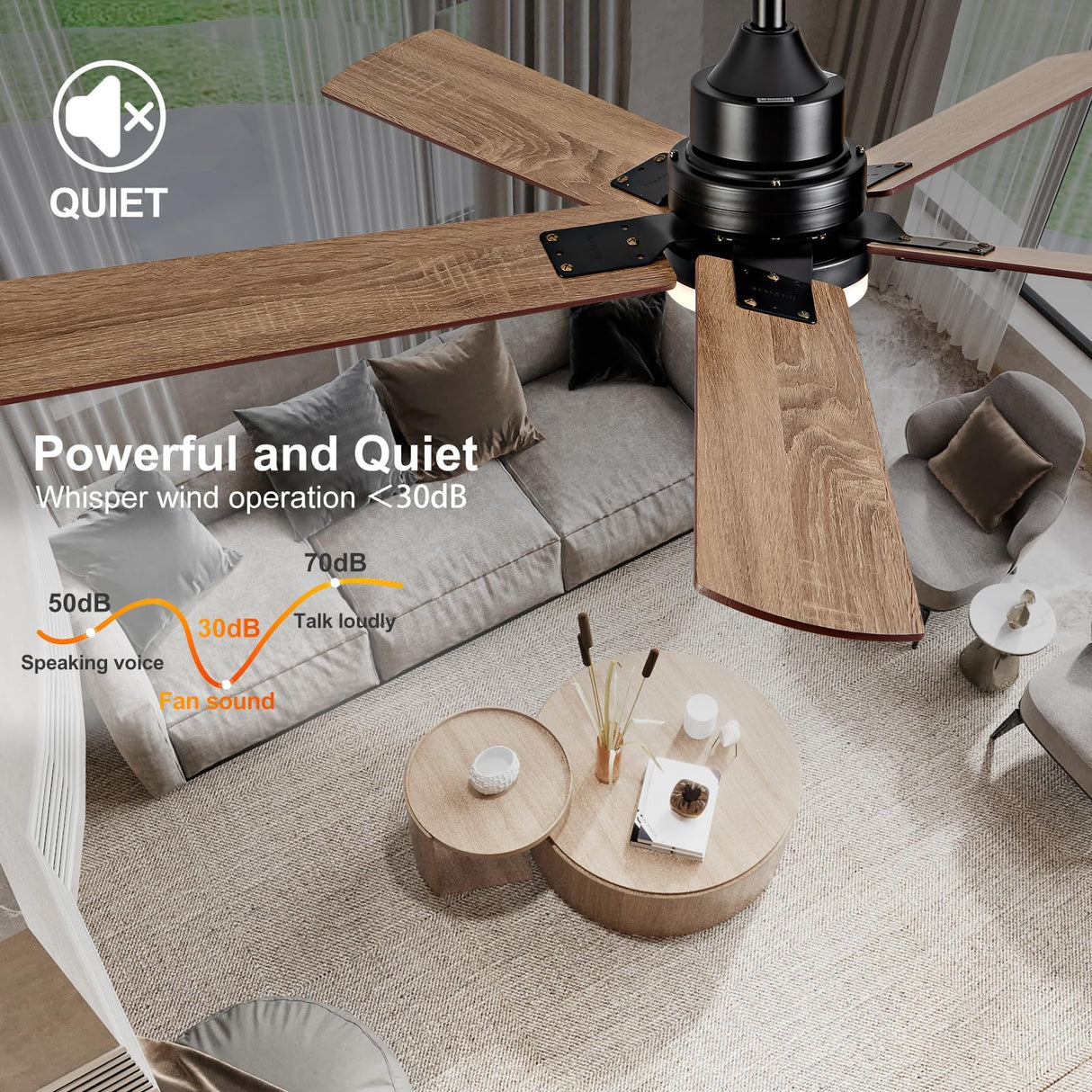 BOOMJOY Ceiling Fans with Lights,52 Inch Ceiling Fan with Remote,Modern Ceiling Fan for Bedroom Living Room, Black Ceiling Fan with Light for Outdoor Indoor and 5 Blades Quiet Reversible DC BOOMJOY