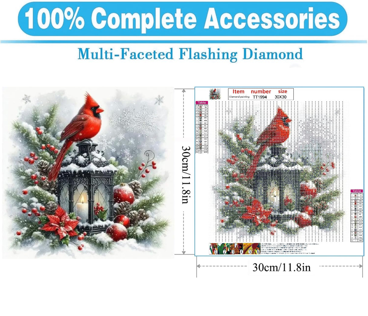 MOMDEDP Christmas Cardinal Diamond Painting Kits for Adults, 5D Light Diamond Art Painting by Numbers Kits, DIY Winter Diamond Dots Art Kits Full Round Drill Bird Diamond Paintings for Decor12x12 in MOMDEDP
