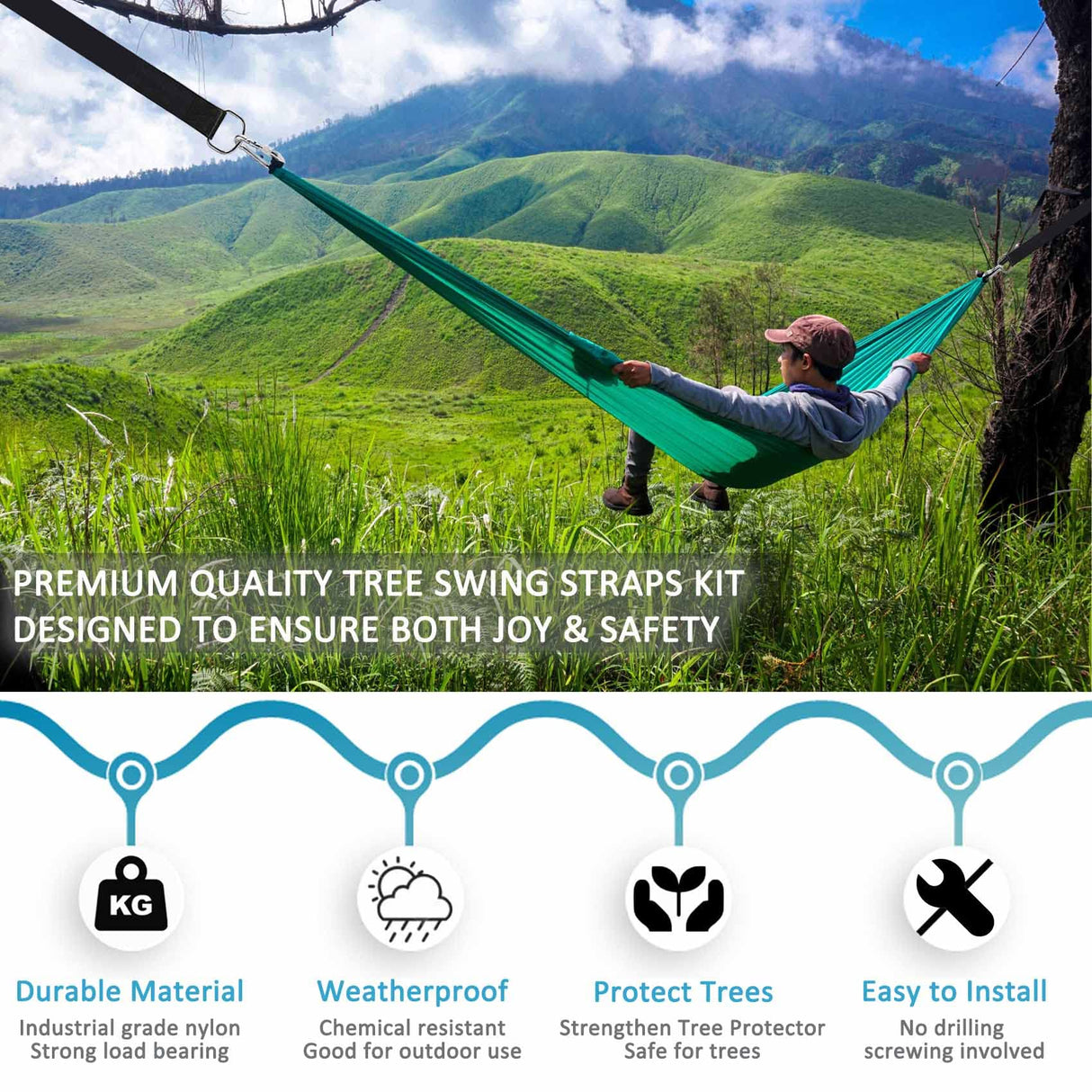 igolfluck Tree Swing Straps Hanging Kit 4FT/8FT/15FT/20FT/25FT, Extra Long Tree Swing Straps Holds 5500 lbs with Lock Carabiners & Tree Protectors, Safer for All Swing & Hammock (8FT) igolfluck