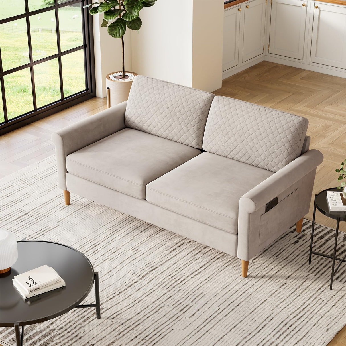 Vesgantti 65" Beige Loveseat, Comfy Mid-Century Modern 2-Seat Sofa, No-Tool Assembly Small Couch for Living Room & Bedroom Vesgantti