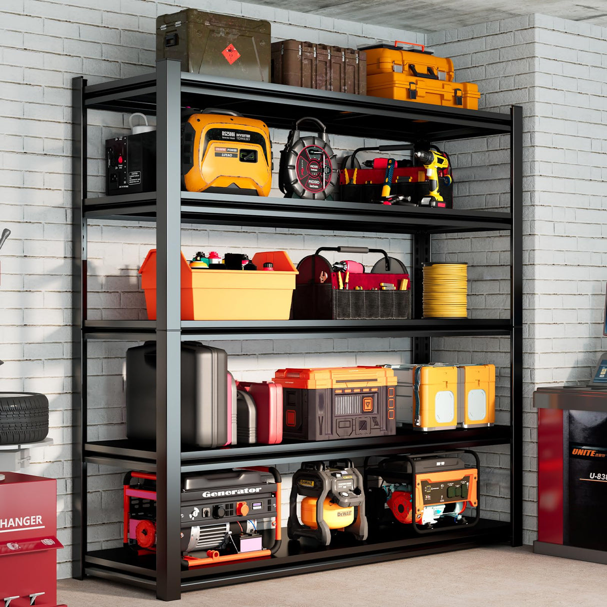 63''H Garage Shelves Heavy Duty Garage Shelving Units, 3000 LBS Capacity Industrial Shelving, Detachable and Adjustable 5-Tier Metal Storage Shelves for Warehouse, Basement, Black (63''H×40''W×18''D) ErgoNova