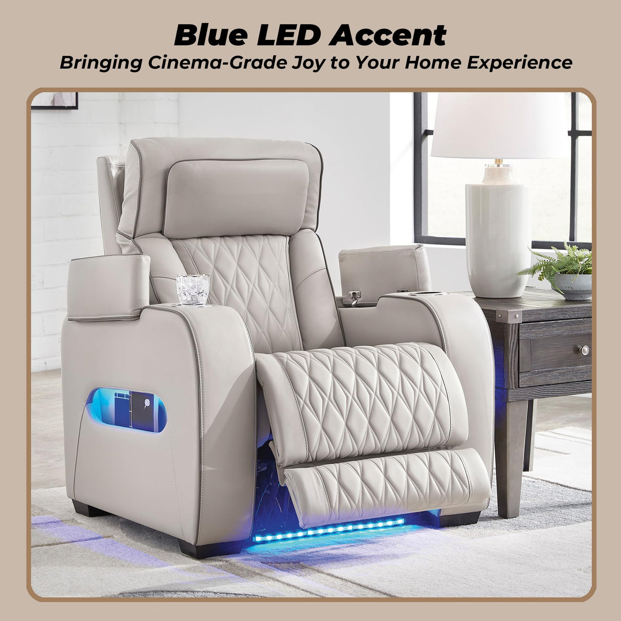 Signature Design by Ashley Boyington Contemporary Leather Match Power Recliner with Adjustable Headrest, Cup Holders, USB Port and Air Massage System, Light Gray Signature Design by Ashley