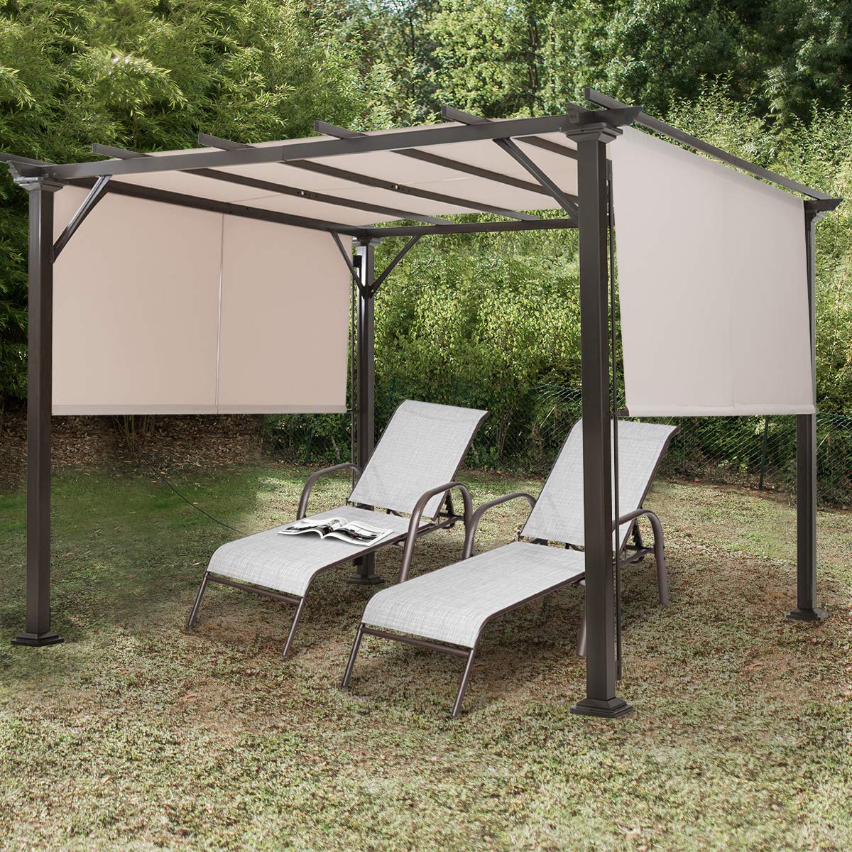 Tangkula 10 X 10FT Outdoor Pergola, Patio Furniture Shade Structure, Outdoor Steel Pergola Gazebo with Retractable Canopy Shades, Rustproof Metal Pergola for Patio, Backyard, Garden (Beige) Tangkula