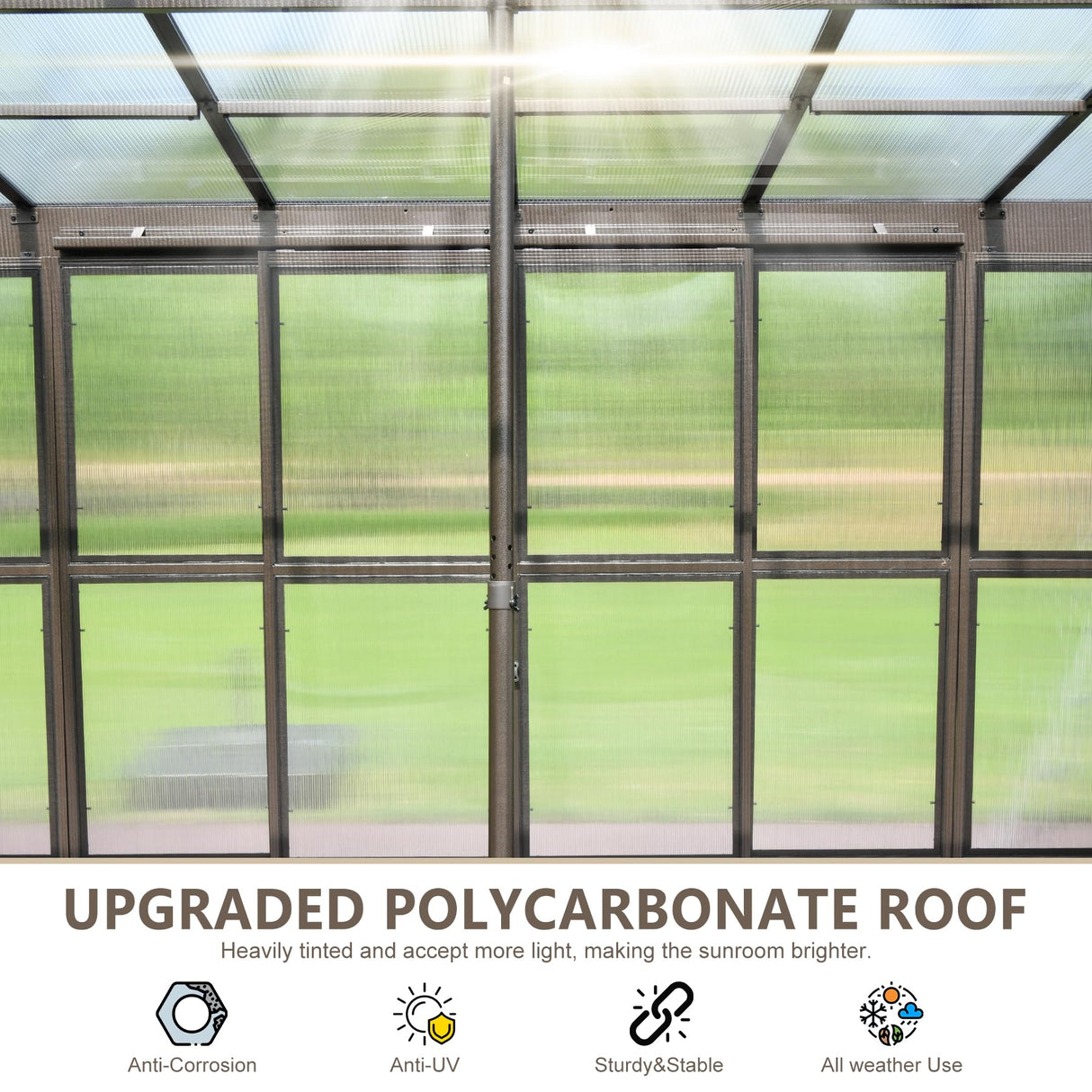 Domi Lean-to Sunroom 12x16FT, Wall Mounted Solarium with Sloping Polycarbonate Roof, Detachable Polycarbonate Screens, 2 Lockable Sliding Doors, Aluminum Gazebo Against Wall Sun Room for Patio Deck domi outdoor living