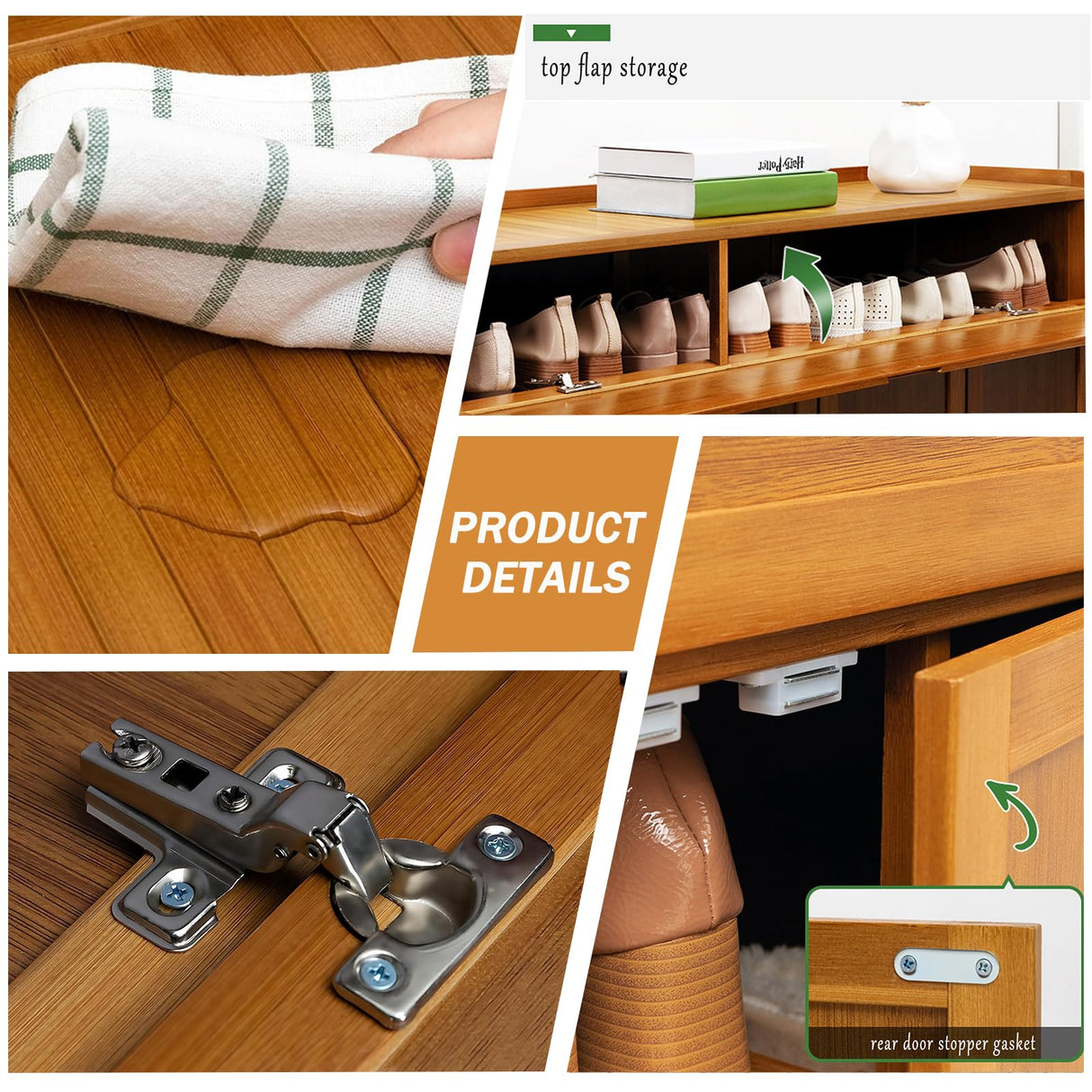 Shoe Cabinet, Bamboo Shoe Storage Cabinet with Doors, 7 Tier Freestanding Shoes Heels Sneakers Shoe Rack Shelf for 36-40 Pairs, Entryway Shoe Cabinet with Drawers for Hallway Office Living Room sasygfi