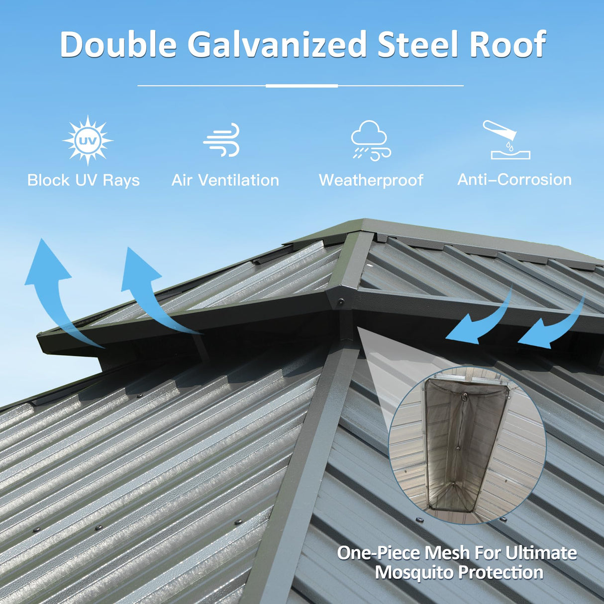 Domi 12' X 14' Hardtop Gazebo, Upgraded Metal Gazebo with Drainage System, Dual-Layer Galvanized Steel Roof, Curtain and Netting, Outdoor Shelter Canopy for Patio, Garden, and Backyard, Grey domi outdoor living