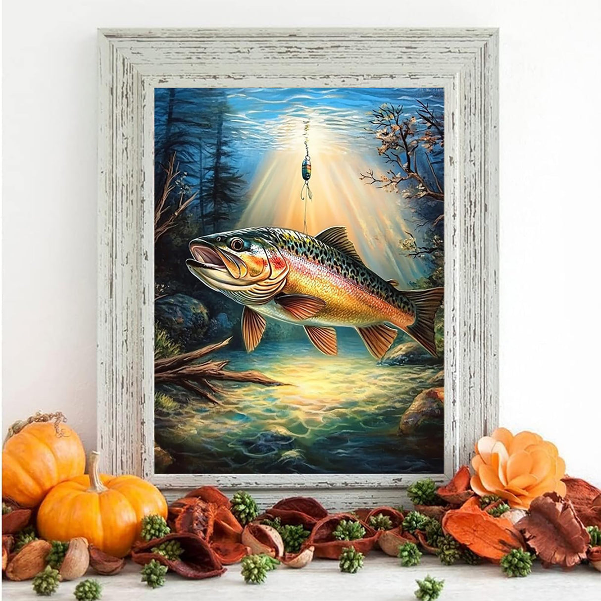 5D DIY Trout Fish Diamond Painting, Father's Day Diamond Art Painting Kit Wall Art Home Decor Bedroom Wall Decoration Handcraft Gift 12x16inch YL Mainland