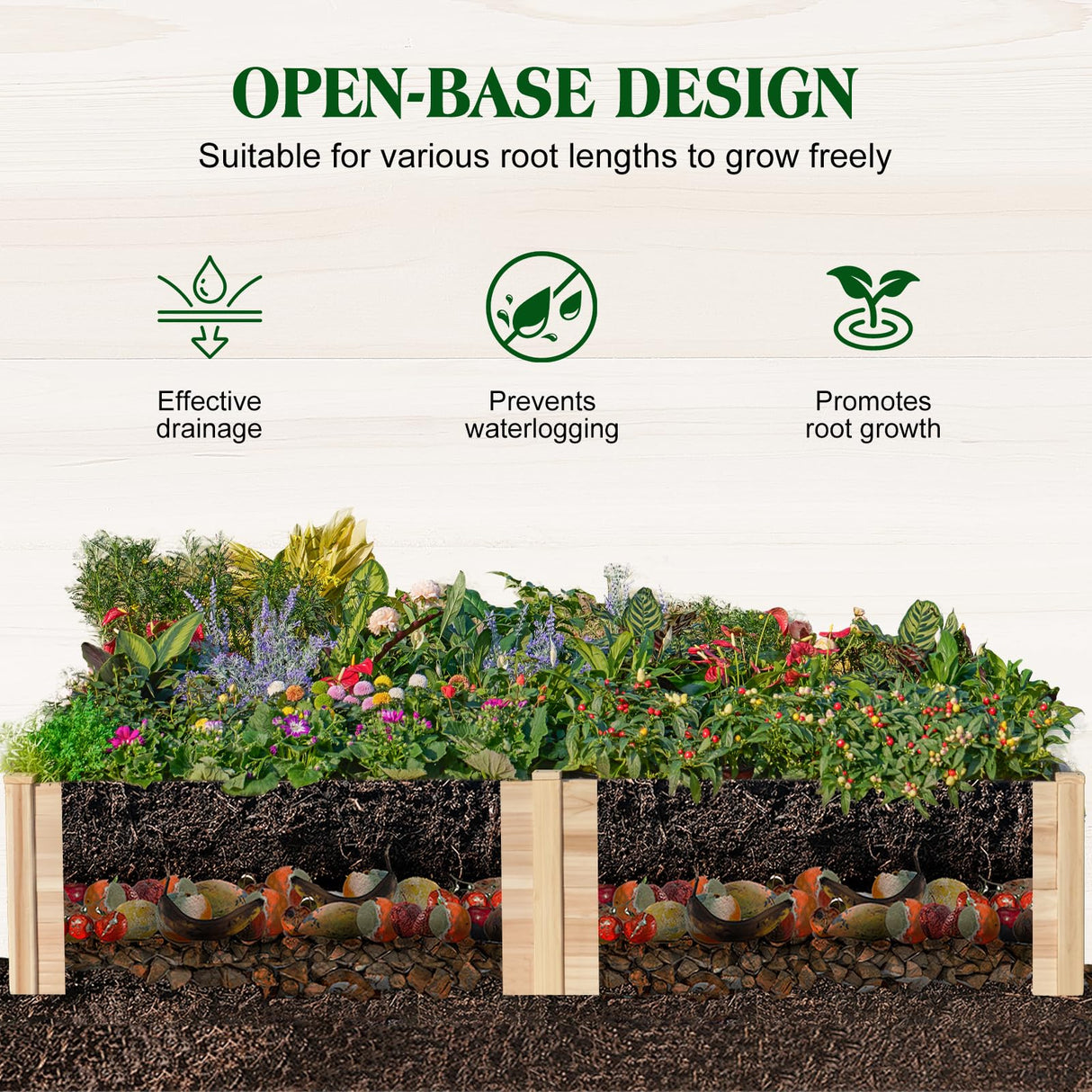 SPECRAFT 8x4 Ft Wood Raised Garden Bed, Durable 15 Inch Depth Planter Box for Vegetables, Herbs, and Flowers, Ideal for Outdoor Gardening with Open Base SPECRAFT