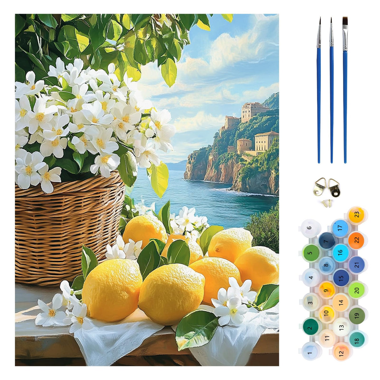 MEIYUDA Lemon Paint by Numbers Kit, Seascape Paint by Numbers for Adults Beginners, Lemon Flowers DIY Acrylic Oil Painting by Number on Canvas for Gift Home Wall Decor 12x16in MEIYUDA