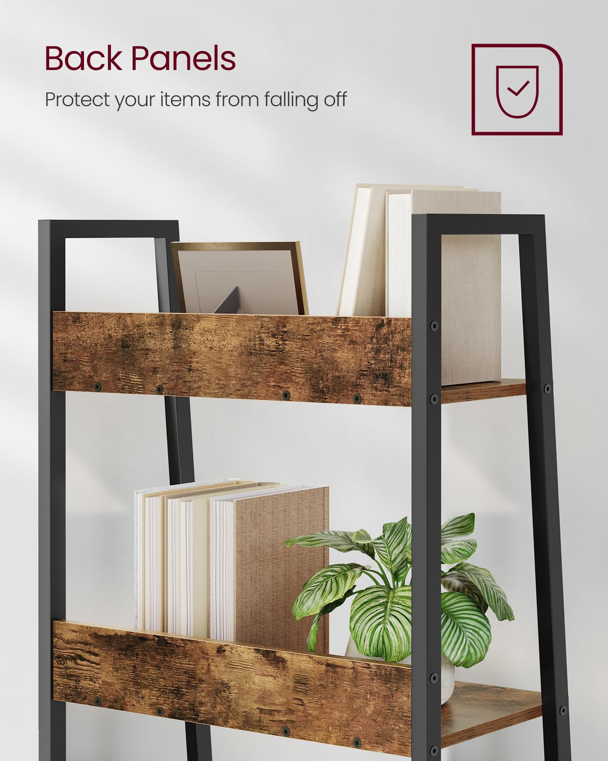 VASAGLE Bookshelf, 5-Tier Narrow Bookcase, Ladder Shelf for Home Office, Living Room, Bedroom, Kitchen, Rustic Brown and Ink Black ULLS067B01 VASAGLE