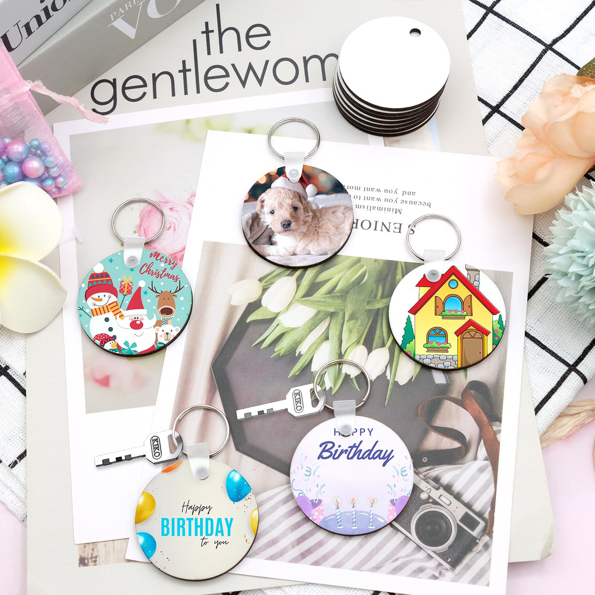 SPOKKI 180 Pieces Sublimation Keychain Blanks Bulk, Double Side Heat Transfer Sublimation Ornament Blanks Blanks, 60 Sets Keychain Rings and Jump Rings for DIY Keychain Crafting (Round) SPOKKI