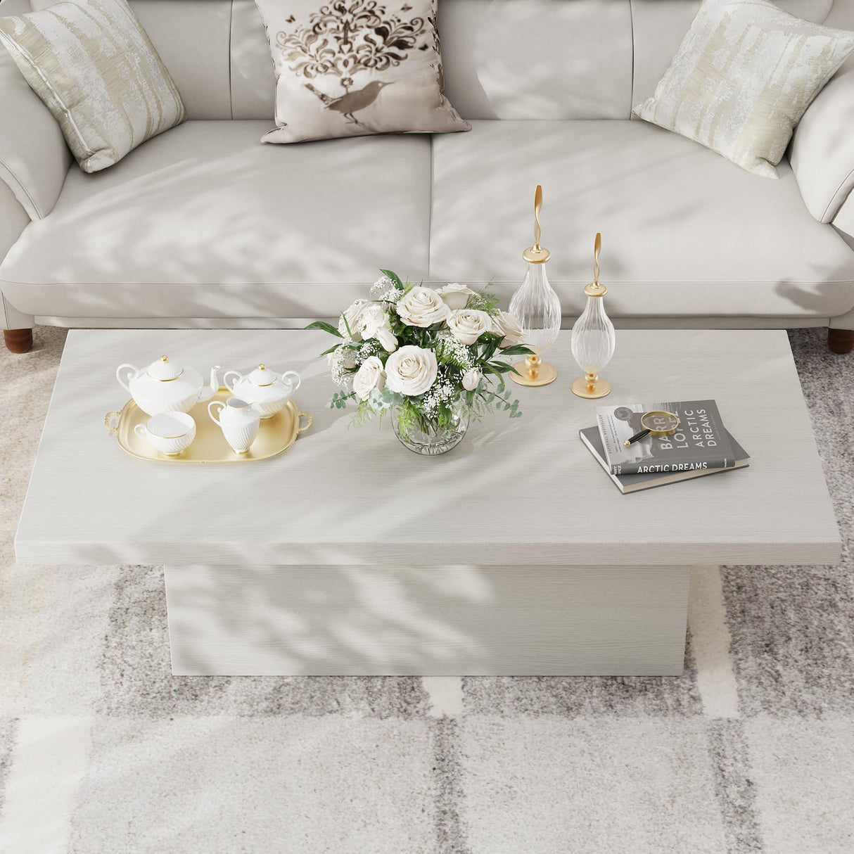 Farmhouse Coffee Table, 47.25" Modern Engineered Wood Cocktail Table, Scratch-Resistant Accent Table with Sturdy Frame for Living Room, Home Office & Lounge Vipbear