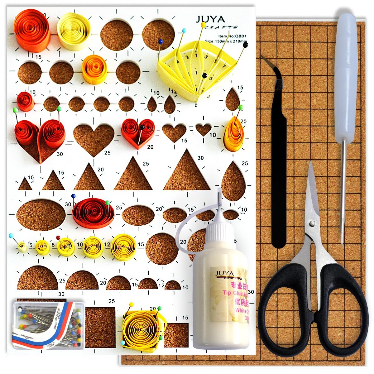 JUYA Paper Quilling Kit with Blue Tools 960 Strips Board Mould Crimper Coach Comb (Paper Width 3mm with Glue) JUYA