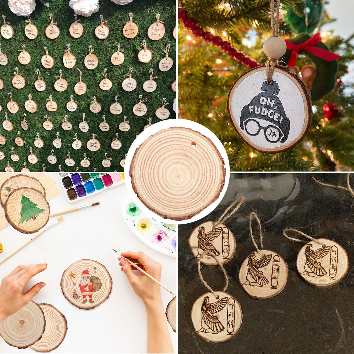 80 PCS 3.2-3.6inch Unfinished Wood Slices, Natural Wood Slices, Predrilled with Hole Wood Slice for DIY Arts Craft Christmas Ornaments GNIEMCKIN