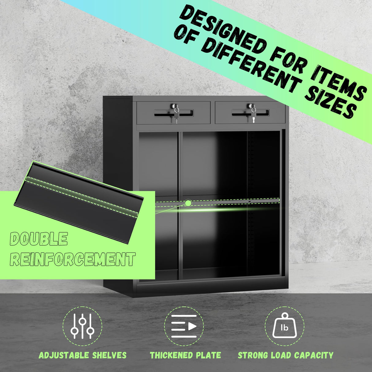 INTERGREAT Metal Storage Cabinet with Drawers, 42" Locking Steel Garage Cabinet with Doors and Adjustable Shelves, Lockable File Cabinets for Garage, School, Home Office, Classroom(Black) INTERGREAT