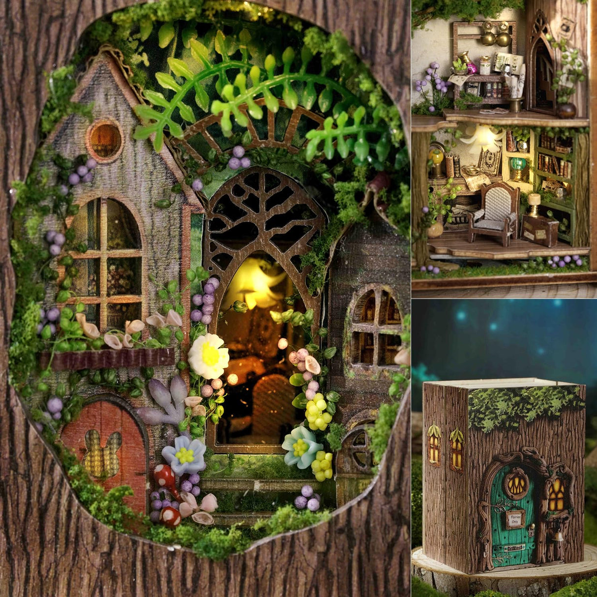 TuKIIE DIY Miniature Dollhouse Kit with Furniture, 1:32 Scale Opened & Closed Mini Cube Wooden Doll House Book Nook Creative Room for Kids Teens Adults(Forest Wonderland) TuKIIE