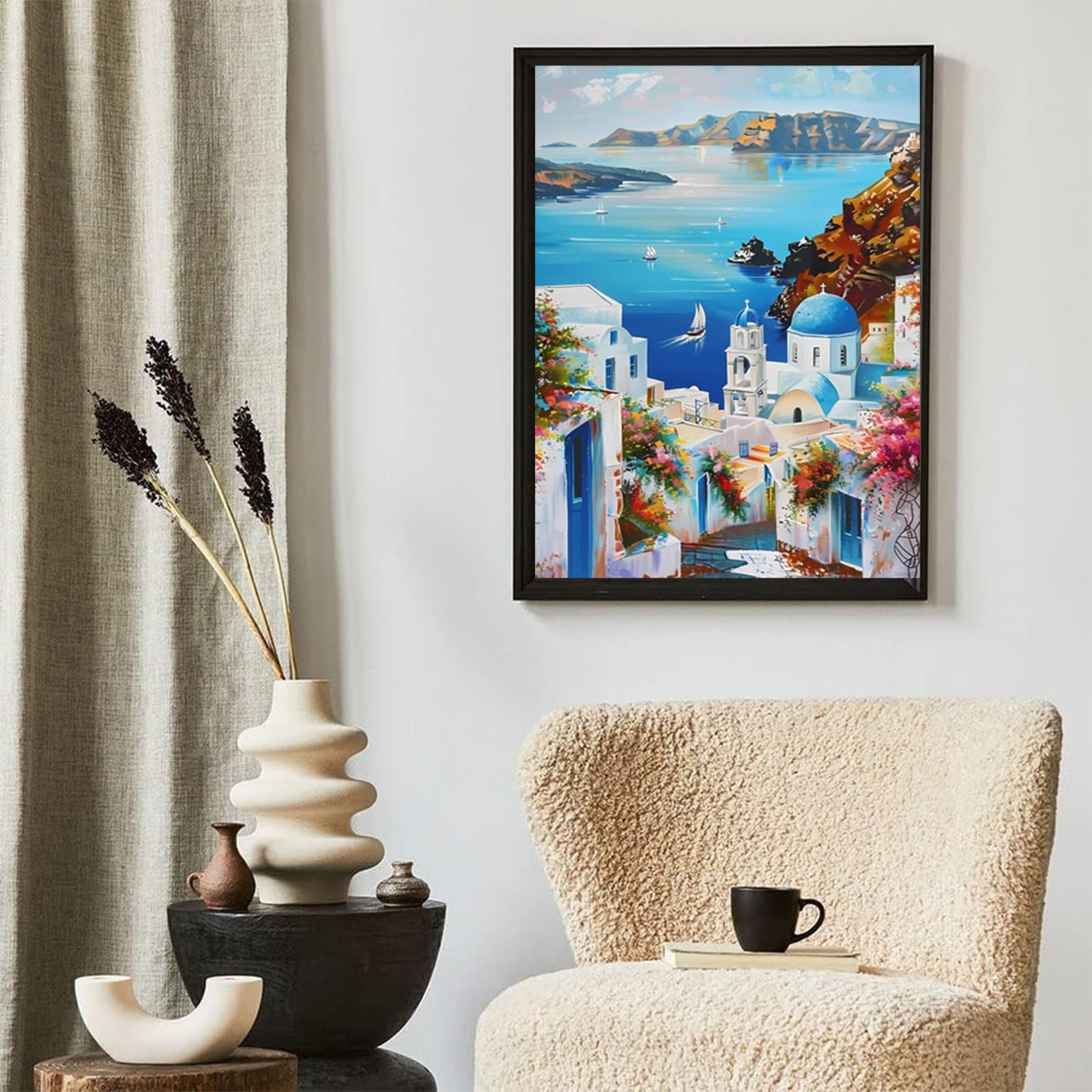 JXAVAXDE 5D Diamond Painting Kits for Adults Santorini Greece Landscape Diamond Art Kits DIY Full Round Drill Santorini with Diamonds Gem Art Help Relieve Stress 12x16 inch JXAVAXDE