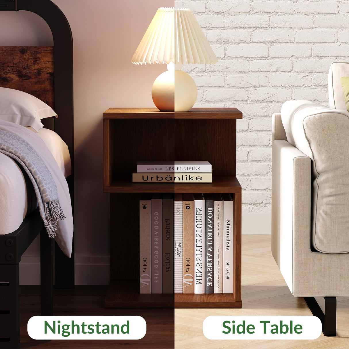 ODIKA Tokyo S Minimalist 3 Tier End Table - Minimalist 3-Tier Wood Nightstand for Small Spaces with Open Storage - Japanese-Inspired Bedside Table for Bedroom (Oak) ODIKA