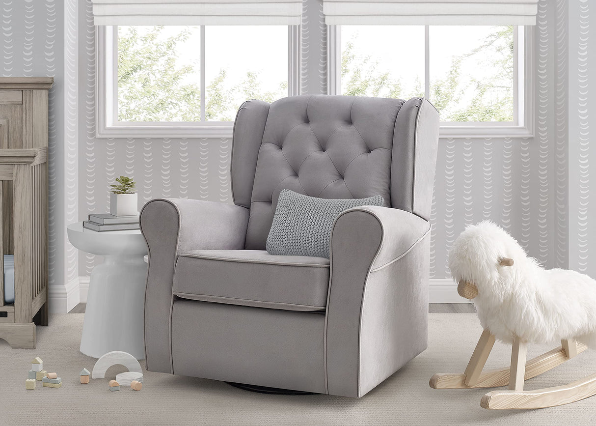 Delta Children Emerson Upholstered Glider Swivel Rocker Chair, Dove Grey with Soft Grey Welt Delta Children