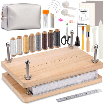 Uzecpk Book Binding Kits, Book Press Bookbinding, Book Binding Materials, Book Repair Kit with Book Cloth Bone Folder Awl Bookbinding Needles Wax Thread for Binding and Repair, 11.8 X 7.6 Inches