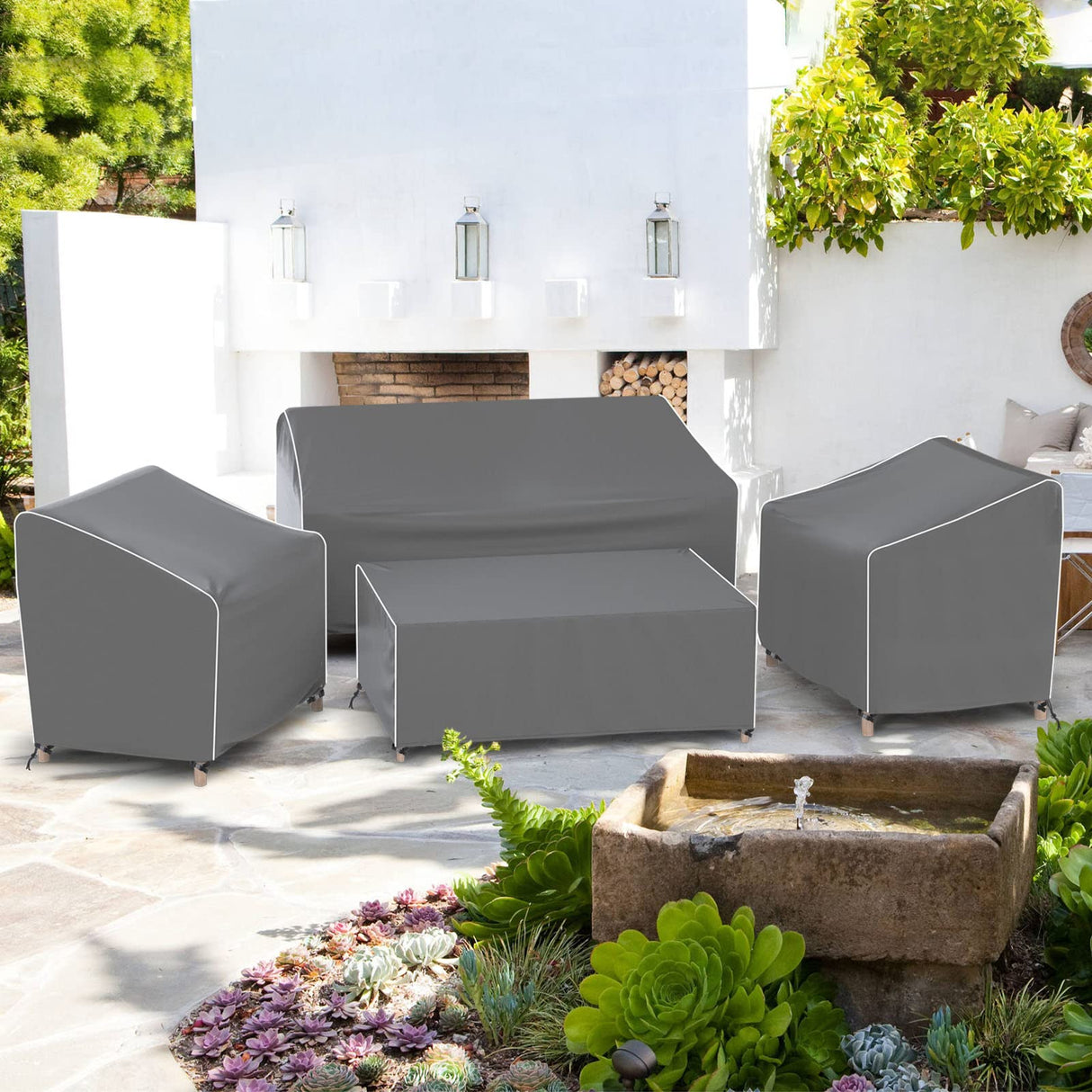 Outdoor Furniture Cover Waterproof, 4-Piece Patio Furniture Covers for 4 PCS Patio Outdoor Conversation Set, Included: Ourdoor Loveseat Cover, 2 Patio Chair Covers, Outdoor Coffee Table Cover-Grey Gasadar