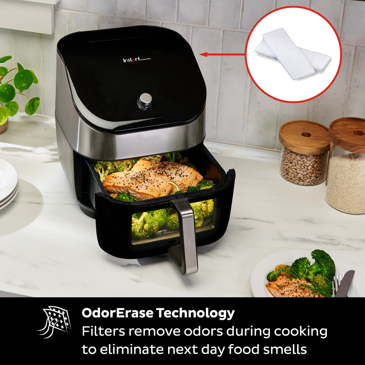Instant Vortex Plus 6QT Air Fryer with Odor Erase Technology, 6-in-1 Functions that Crisps, Roasts, Broils, Dehydrates, Bakes & Reheats, 100+In-App Recipes, from the Makers of Instant Pot,1700W,Black Instant Pot