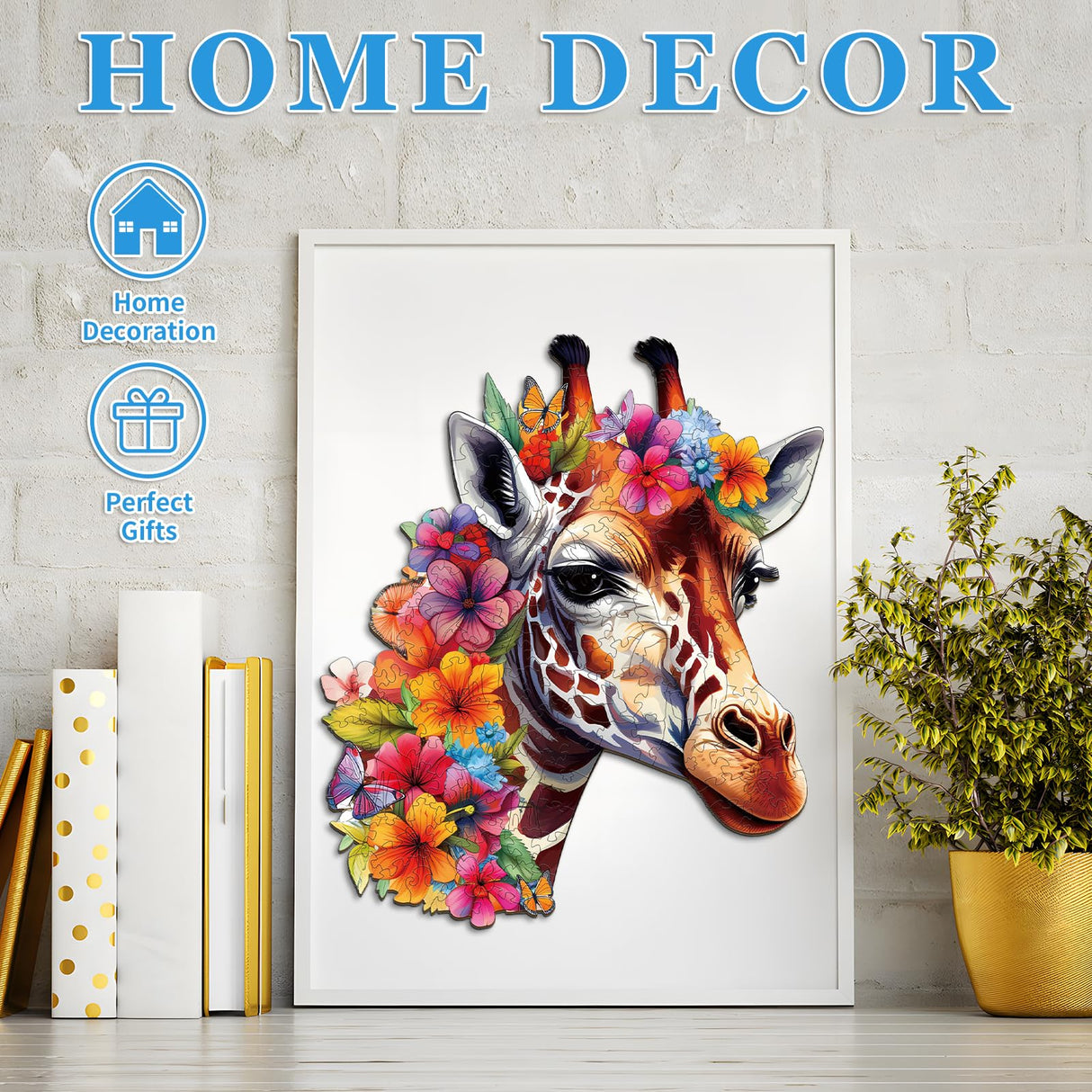 Woodemon Wooden Puzzles for Adults, Flowers and Giraffes (M-170pcs) Wooden Jigsaw Puzzles Kids, 11.6 * 9.9in Unique Shaped Animal Wood Puzzles Adults, Fathers Birthday Family Games Woodemon