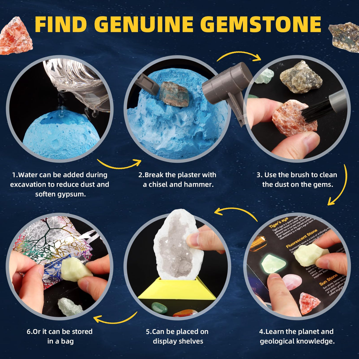 Woumserta Gemstone Dig Kits, Space Science Kits for Kids Age 6-7 8-12, Gem & Geodes Collcetion Kit Toys for Boys Girls, Rock Gifts for 6 7 8 9 Year Old Boys Girls Birthday Gift Woumserta