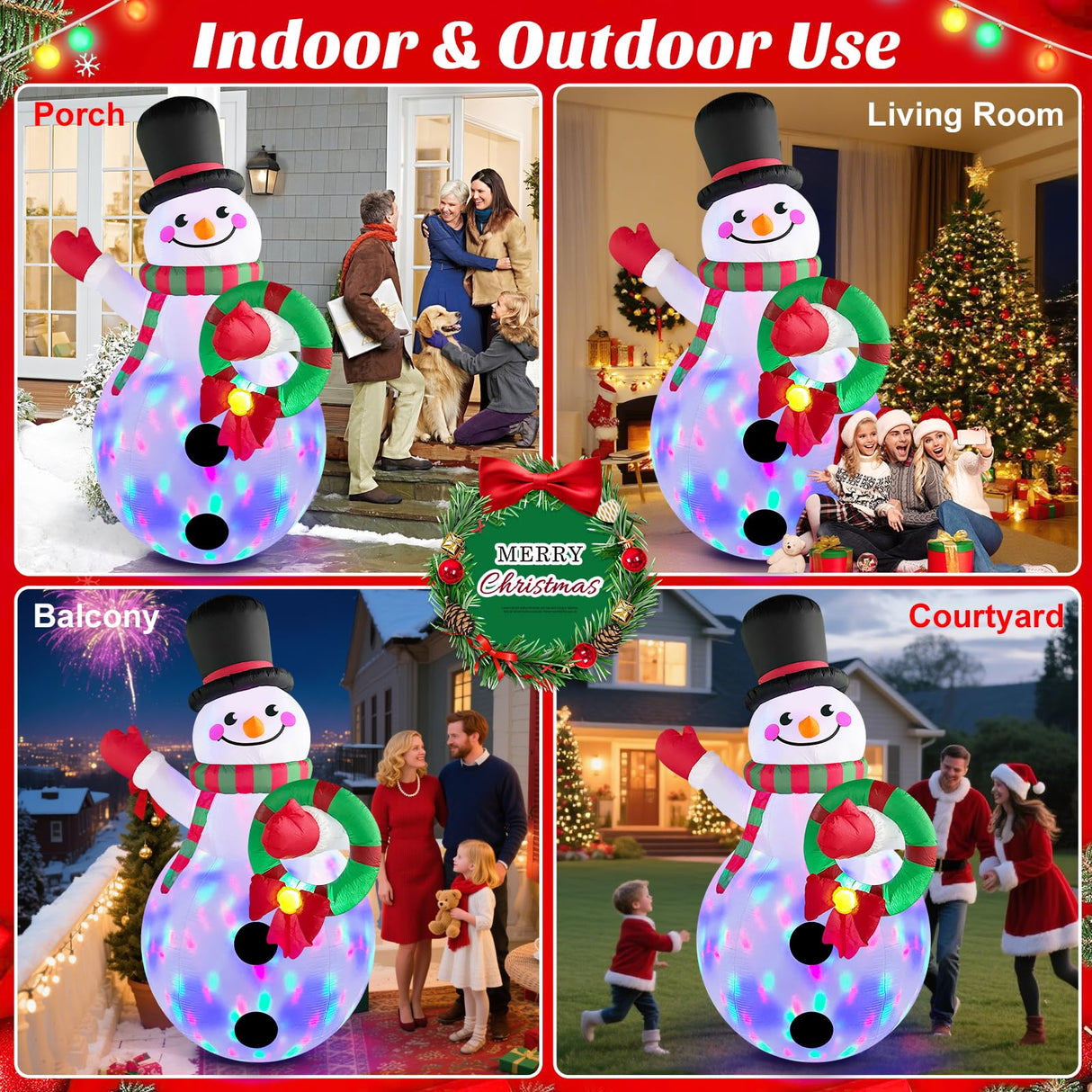 Christmas Inflatables Decorations Outdoor Blow Up Yard Snowman Rotating Led Lights, 8 Ft Tall Funny Large Merry Xmas Blowup Snow Man Outside Figures Vacation Front Lawn Holiday Winter Big Decor MICOCAH