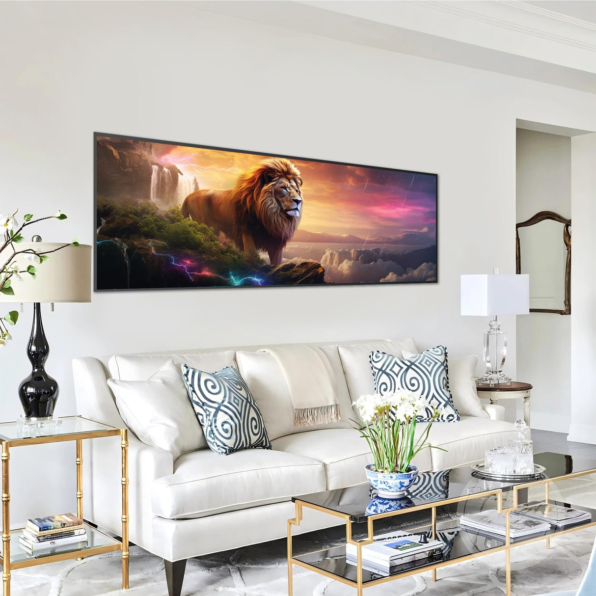 Pavemlo 5D Large Diamond Art Kits for Adults Lion, Full Drill Big Diamond Painting Kits Animals Pictures Paint with Diamonds, DIY Cross Stitch Art Rhinestone Craft for Home Wall Decor 12x31.5 inch Pavemlo