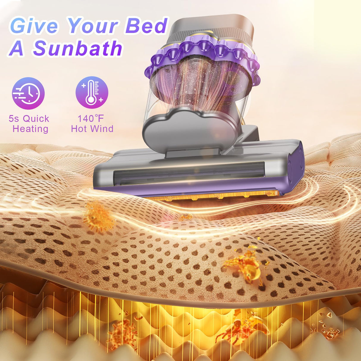 AUXCO Mattress Vacuum Cleaner, Bed Vacuum Cleaner with 16Kpa Suction, UV-C Light & 15000 Rpm/Min Dual Brushroll Rotation, HEPA Filter Powerful Double-Cup Mattress Vacuum for Bed/Carpets/Fabric Surface AUXCO