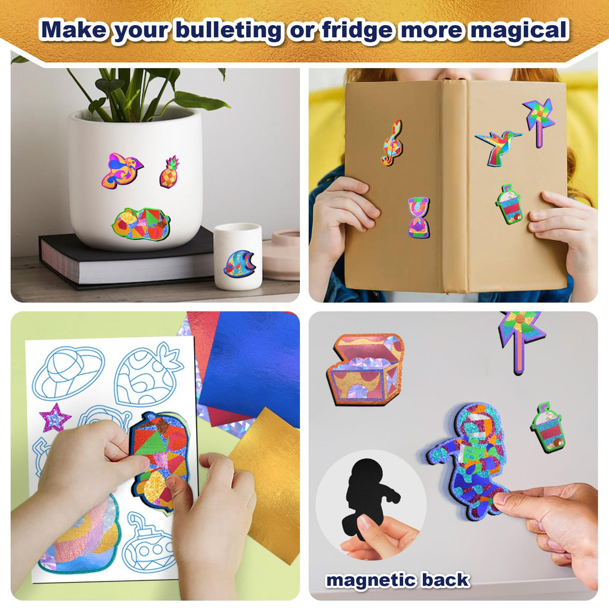 FLUXOJOY Foil Art Craft Kits for Kids, Mess -Free Fun Activity Set for Child, DIY Printing Craft Kits, Gifts for Ages 4 5 6 7 8 9 10 11 12 Years and Up, Art Supplier Travel Toys for Boys Girls FLUXOJOY