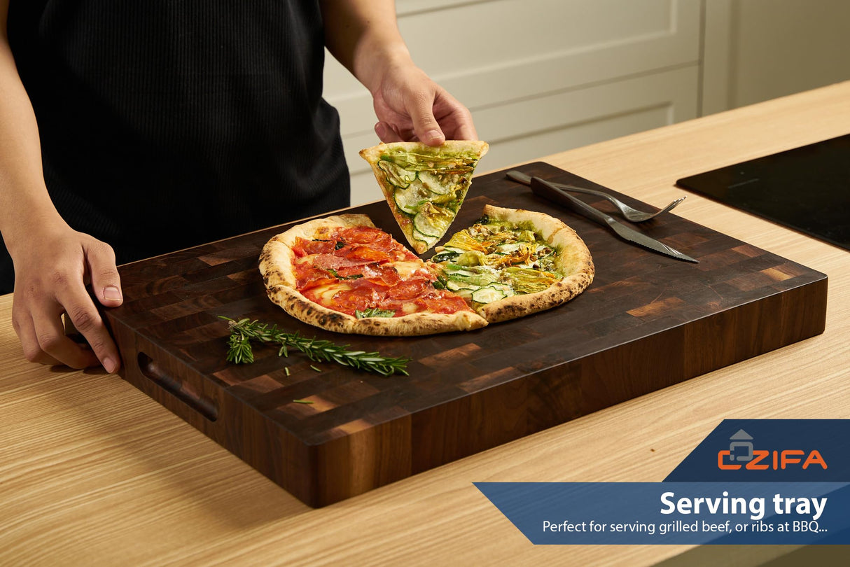 Cozifa American Dark Walnut Wood Cutting Board 17"x12"x1.6" for Kitchen with Juice Groove, Inner Handles, Gift Box Packaging and End Grain Butcher COZIFA