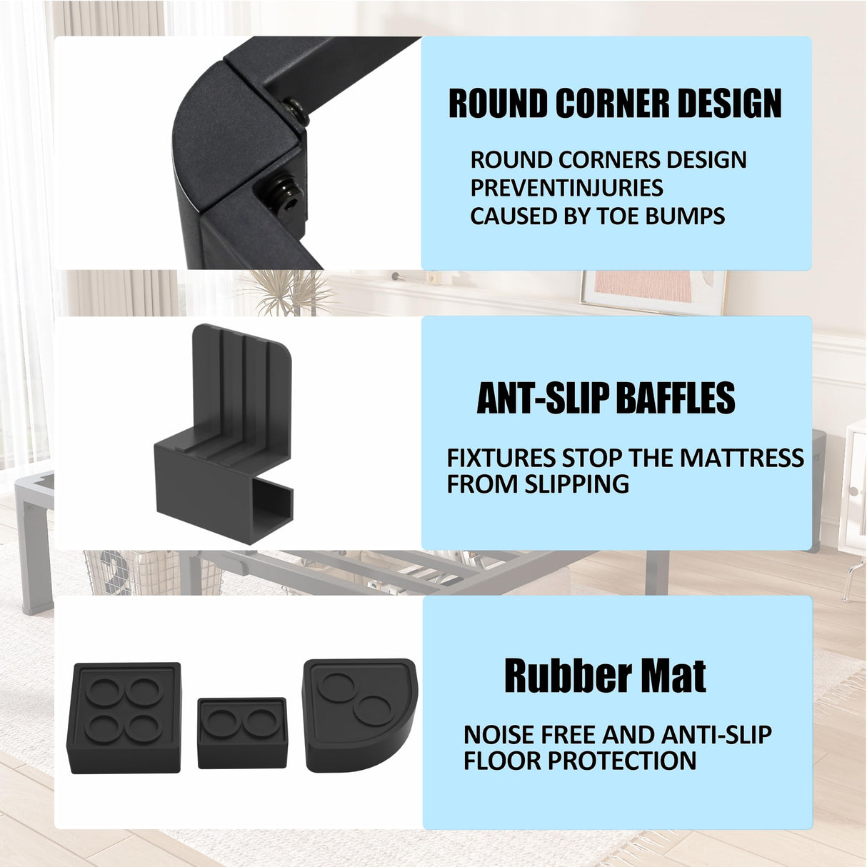 FUIOBYVV 10 Inch King Bed Frame with Rounded Corner and Headboard Hole Mattress Retainers 3500 LBS Metal Heavy Duty Steel Slats Support No Box Spring Needed Platform Noise Free Easy Assembly FUIOBYVV