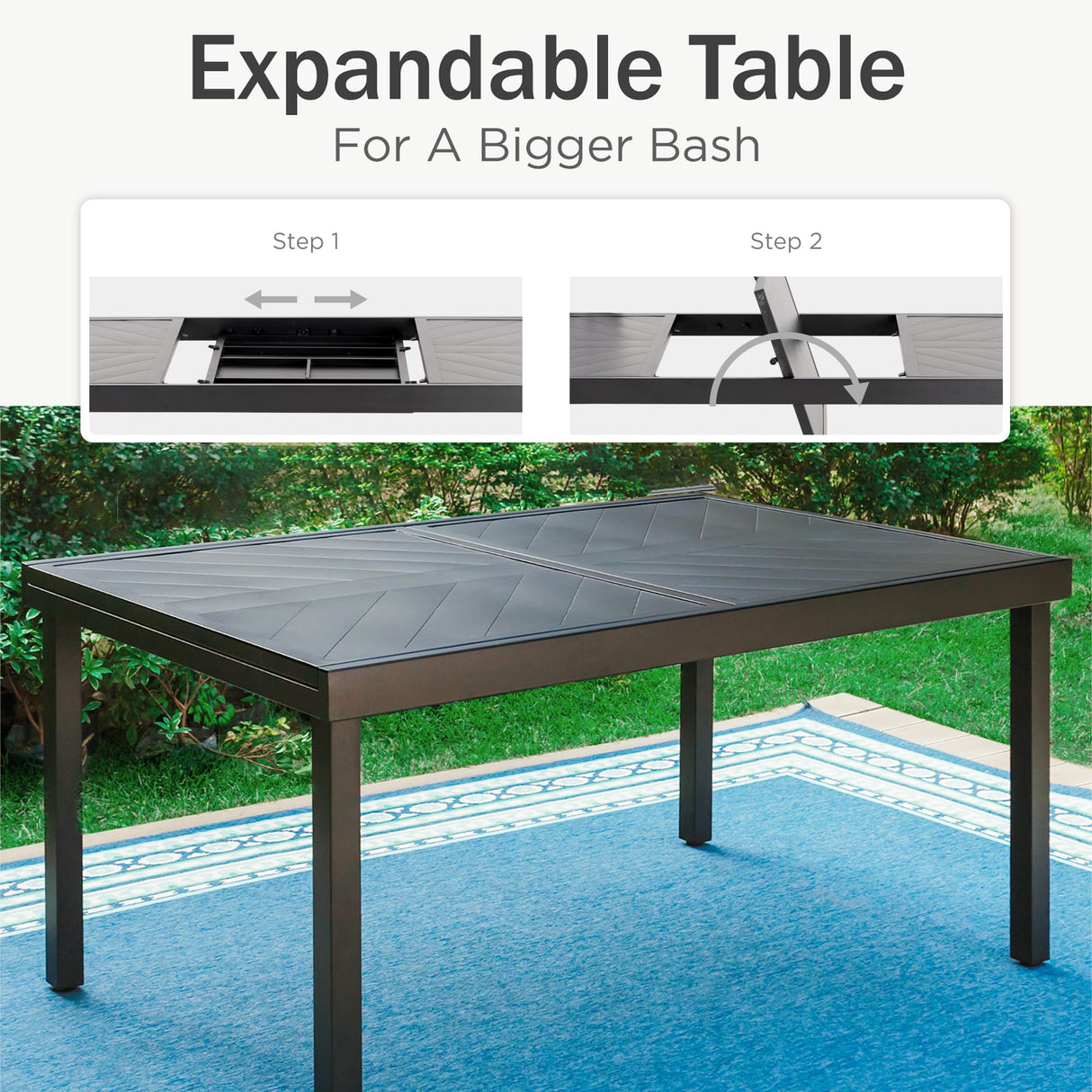 PHI VILLA 9 Piece Outdoor Dining Table Set for 8, Expandable Rectangular Iron Dining Table & Rattan Wicker Chairs with Cushions, Large Dining Furniture Set for Patio, Deck, Yard PHI VILLA