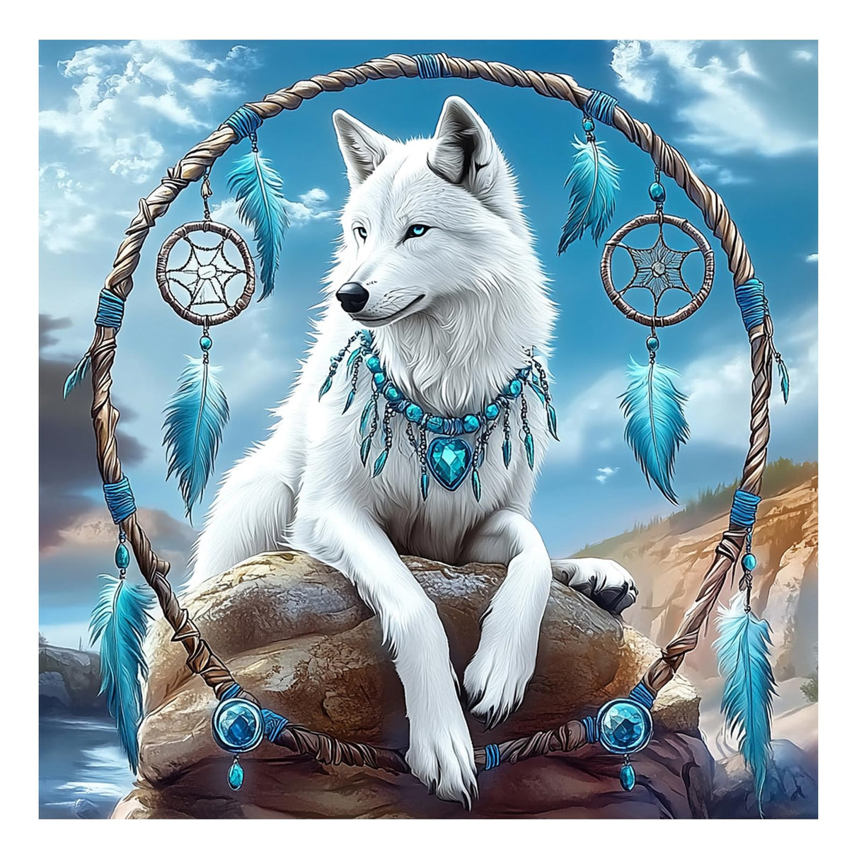DIYDECORFUN Wolf Dreamcatcher Diamond Art Kits for Adults,Animal Diamond Painting Kit for Begninner,Full Round Drill Wolf 5D Diamond Dots Gem Arts and Crafts Kits for Adults Home Wall Decor 12x12IN DIYDECORFUN