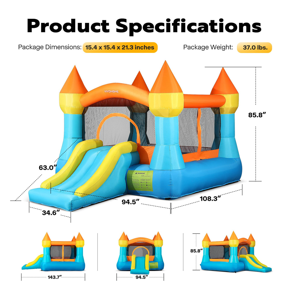 VIVOHOME Small Bounce House for Kids, Jumping Inflatable Bouncy Castle with Slide, 12x8 FT Inflated Bouncer for Outdoor with Air Blower Included VIVOHOME