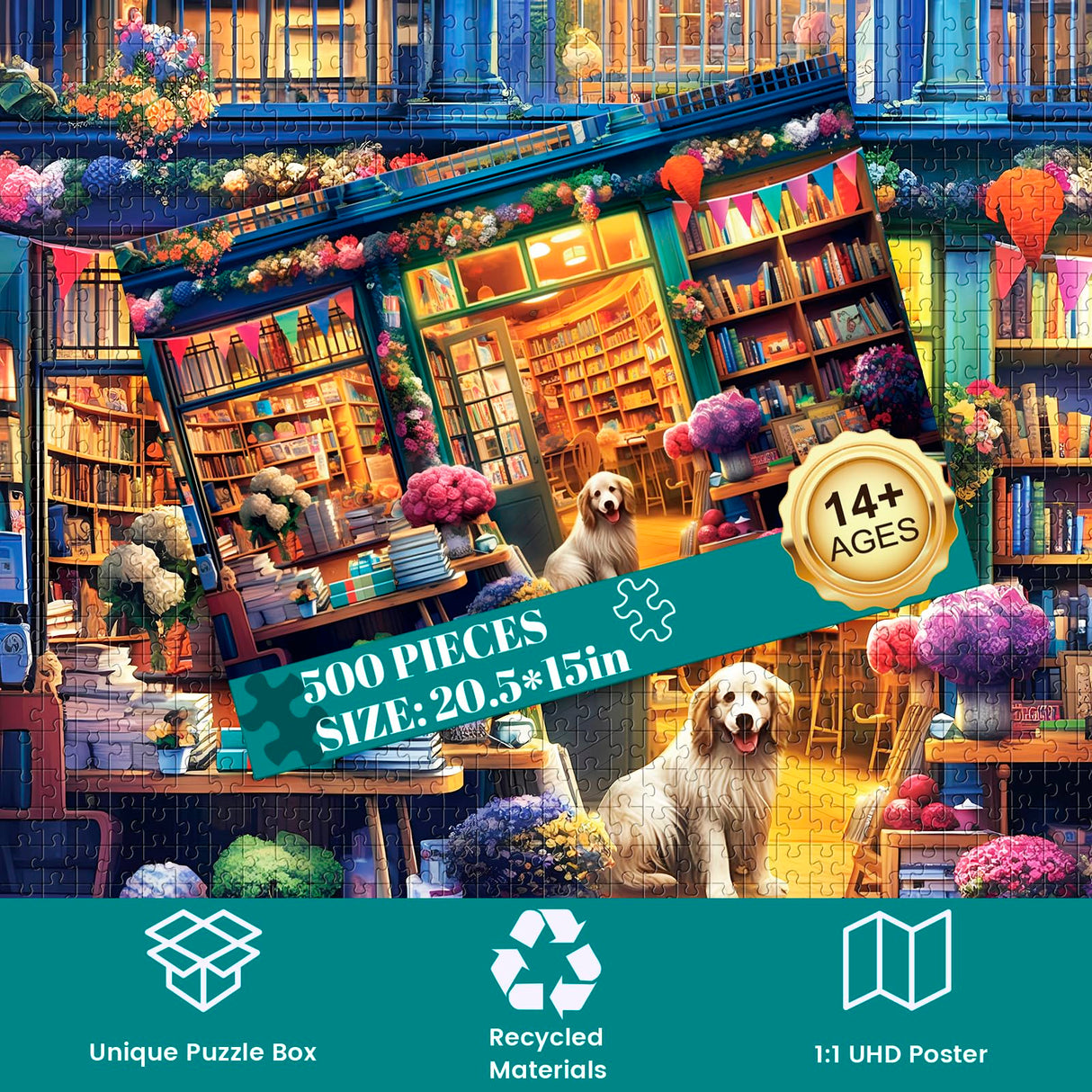 500 Piece Puzzles for Adults, Jigsaw Puzzles 500 Pieces, Puzzles 500 Pieces for Adults, Bookstore Dogs Jigsaw Puzzles, Funny Puzzles, Great Gift for Family Friends, Large Puzzles 20.5 x 15 in Nitktaia