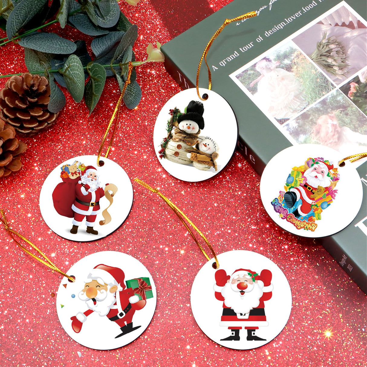 ZYNERY 40 Pcs Sublimation Ornament Blanks, Christmas Ornament Blanks, Double Side Sublimation Blanks Products with Gold String, MDF Round Acrylic Blanks Ornaments for Crafts, Christmas Gift, 2.76 in ZYNERY